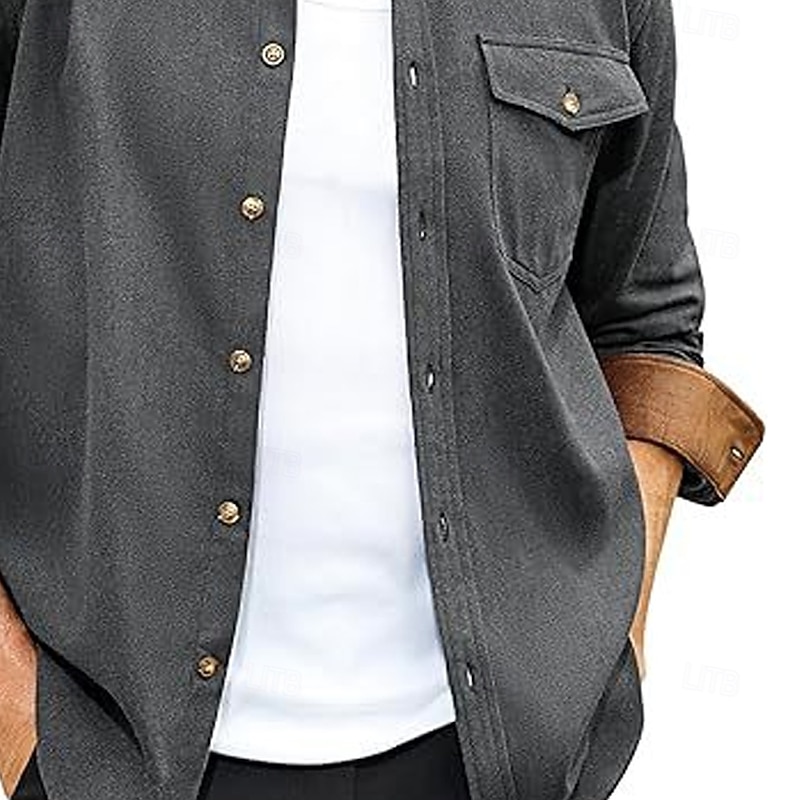 Men's Shirt Flannel Shirt Button Up Shirt Cargo Shirt Solid Color Outdoor Work Black White Light Green Wine Long Sleeve Turndown Spring &  Fall Clothing Apparel Color Block4