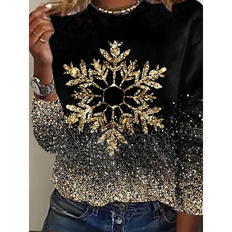 Women's T shirt Crew Neck Long Sleeve Tunic Casual Print Regular Tops  Daily Black Spring Fall3