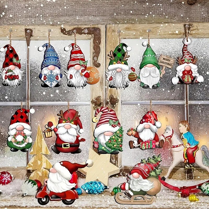 24pcs Christmas Wooden Ornaments, Xmas Tree Pendant Decoration - Versatile Gnome Santa Hanging Ornaments for Christmas and Holiday Parties2