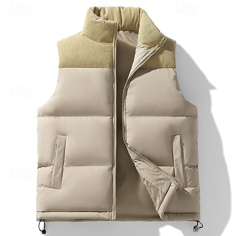 Men's Puffer Vest Gilet Quilted Vest Daily Date Vacation Fashion Casual Fall & Winter Pocket Polyester Warm Comfortable Solid Color Zipper Stand Collar Regular Fit Black Purple Green Khaki Vest2