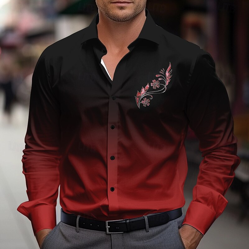 Men's Dress Shirt Button Up Shirt Floral Street Business Black Red Blue Purple Long Sleeve Shirt Collar Fall Winter Clothing Apparel Button Up2