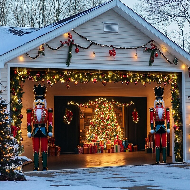 Christmas Door Decorations Outdoor Garage Door Cover Xmas Tree Banner Farmhouse Large Christmas Backdrop for Holiday Outdoor Garage Door Home Wall Decorations 28