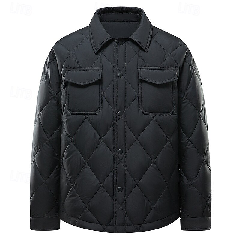 Men's Puffer Jacket Quilted Jacket Padded Classic Style Polyster Pocket Outdoor Date Casual Daily Regular Fashion Casual Thermal Warm Windproof Winter Plain Black Green Puffer Jacket