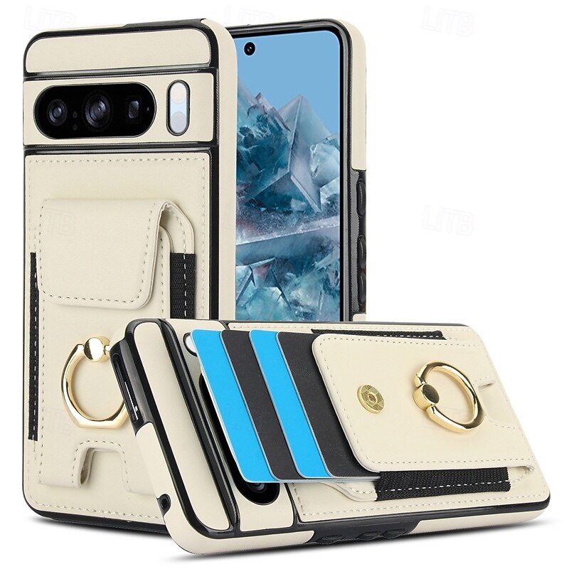 Phone Case For Pixel 9 Pro Pixel 9 Pro XL Pixel 8 Pro Pixel 8 Pixel 9 Back Cover Ring Holder Card Slot Shockproof Retro TPU PU Leather3