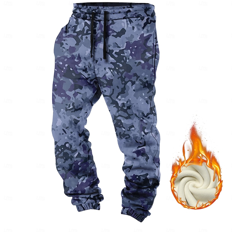 Men's Camo / Camouflage Fleece Sweatpants Drawstring Elastic Waist Vintage Casual Outdoor Street Dailywear Pocket Thermal Winter 3D Print Red Yellow Blue2