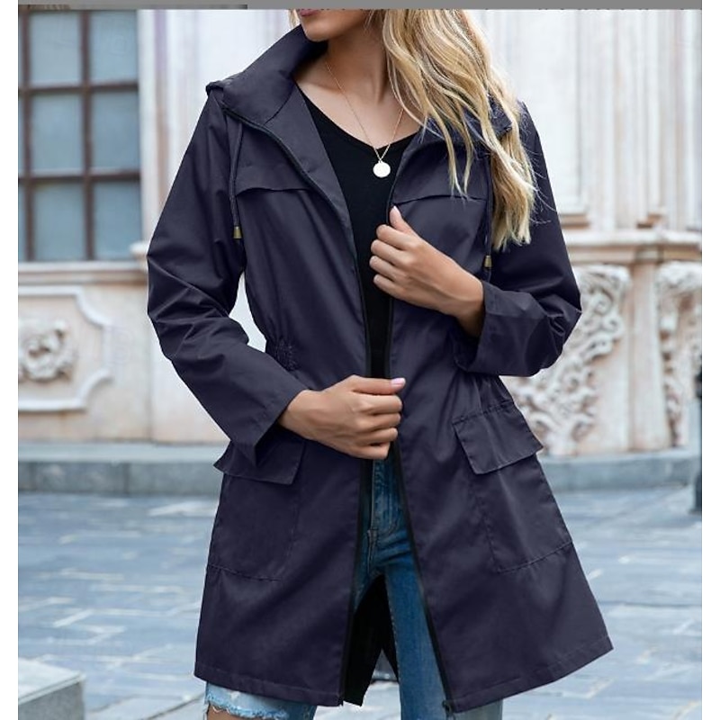 Women's Casual Jacket Street Daily Wear Fall Winter Regular Coat Loose Fit Stylish Casual Jacket Long Sleeve Solid Color Full Zip Black Light Grey Green