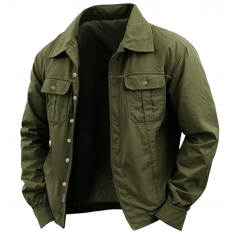 Men's Work Shirt Western Shirt Cargo Shirt Long Sleeve Casual Sports & Outdoor Going out Fall Winter Turndown Button-Down Black Army Green Khaki2