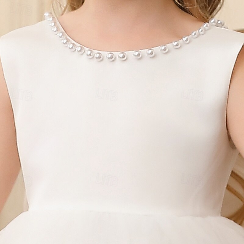Kids Girls' Party Dress Solid Color Sleeveless Wedding Special Occasion Backless Zipper Tie Knot Adorable Sweet Polyester Knee-length Party Dress Summer Spring Fall 3-13 Years White Champagne Pink3