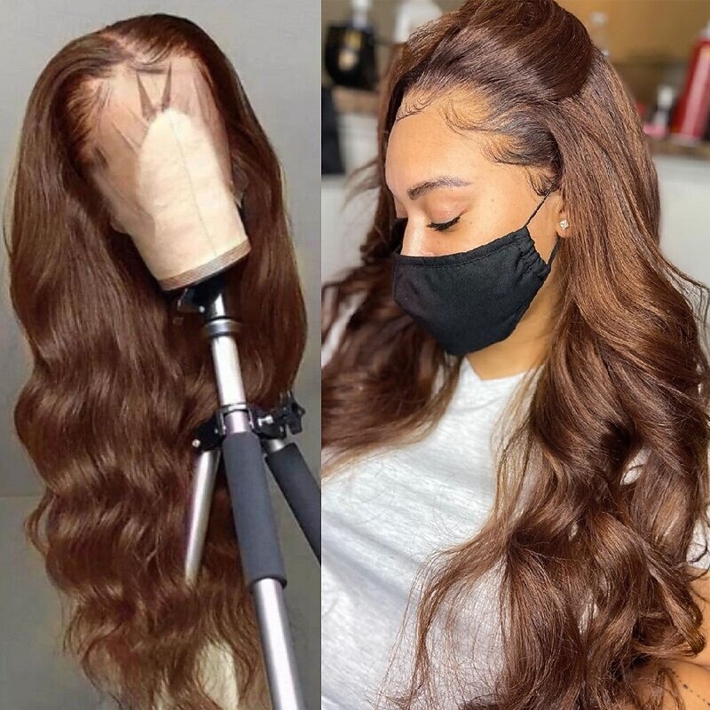 Human Hair 13x6 Lace Front 13x4 Lace Front Wig Free Part Brazilian Hair Body Wave Straight Light Brown Wig 130% 150% 180% Density with Baby Hair 100% Virgin Glueless Pre-Plucked For wigs for black2
