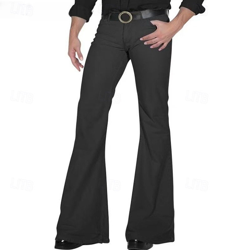 Men's Dress Pants Flared Pants Bell Bottom Trousers Suit Pants Pocket Plain Comfort Soft Full Length Wedding Party Business Fashion Streetwear Black White4