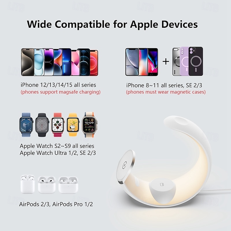 2024 Hottest Multi-function 4 In 1 Night Light Wireless Charger For iPhone Airpods iWatch Moon Shape Magnetic Wireless Charger3