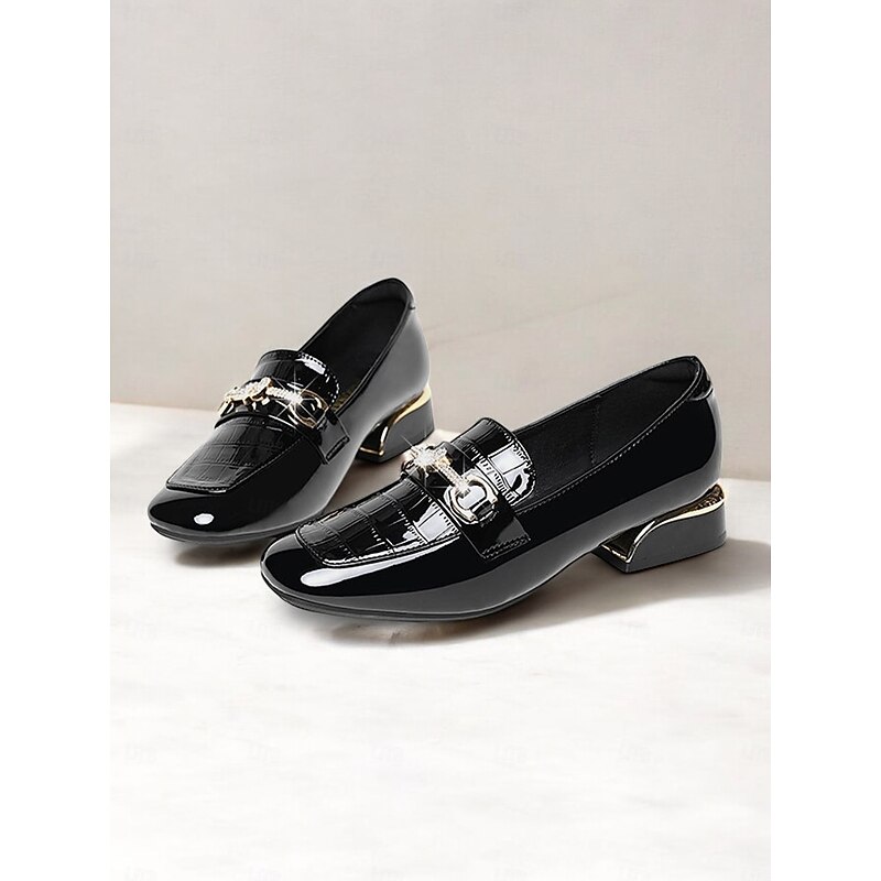 Women's Patent Leather Loafers – Sleek Glossy Finish with Gold Buckle, Elegant Flat Shoes for Casual and Formal Wear3