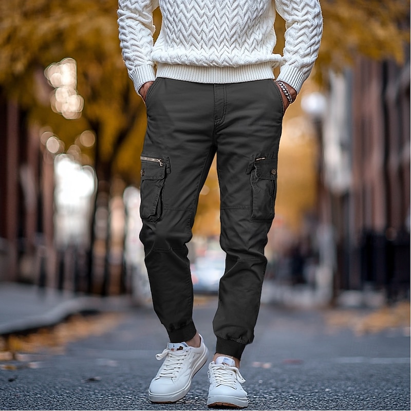 Men's Cargo Pants Cargo Trousers Trousers Drawstring Elastic Waist Multi Pocket Plain Breathable Outdoor Full Length Casual Daily Casual Tactical ArmyGreen Black Micro-elastic4