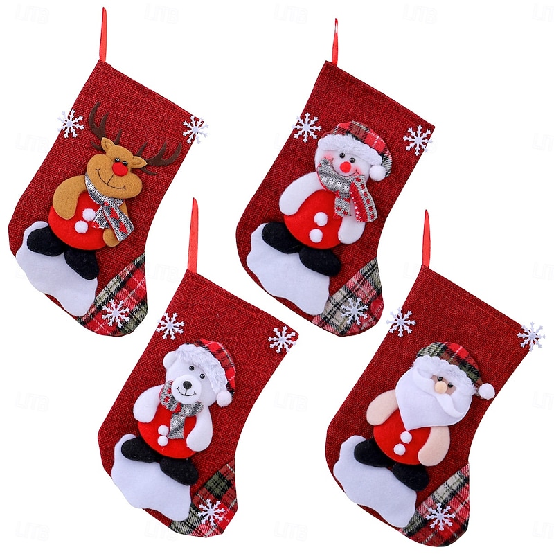 Christmas Stocking Gift Bags, Santa & Snowman Design for Candy and Presents, Holiday Tree Decorations2