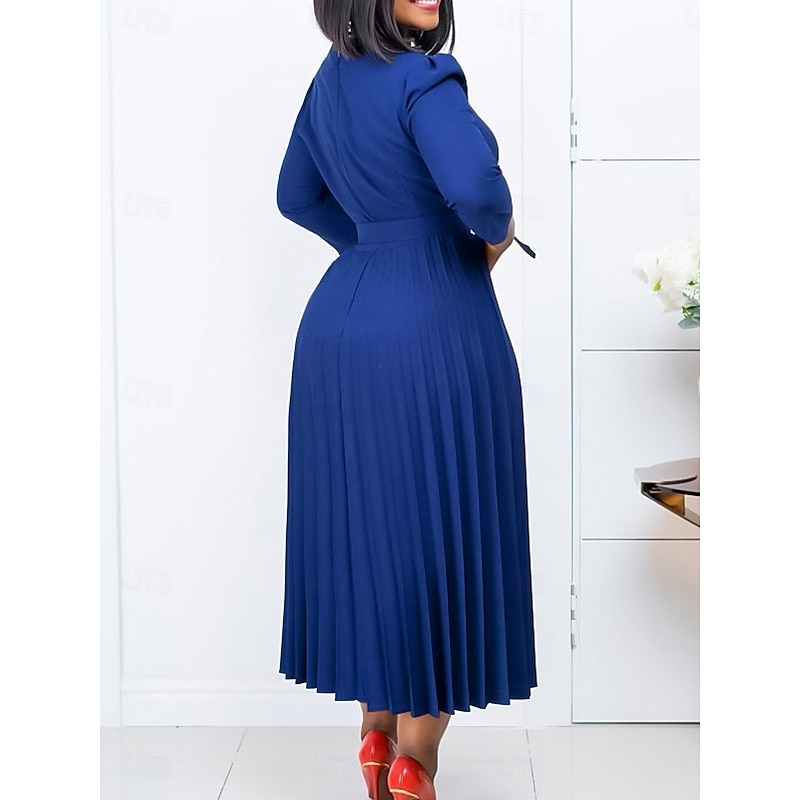 Women's Work Dress Casual Dress A Line Dress Fashion Daily Midi Dress Ruched Patchwork V Neck Long Sleeve Plain Regular Fit Yellow Red Blue Fall Winter S M L XL XXL2