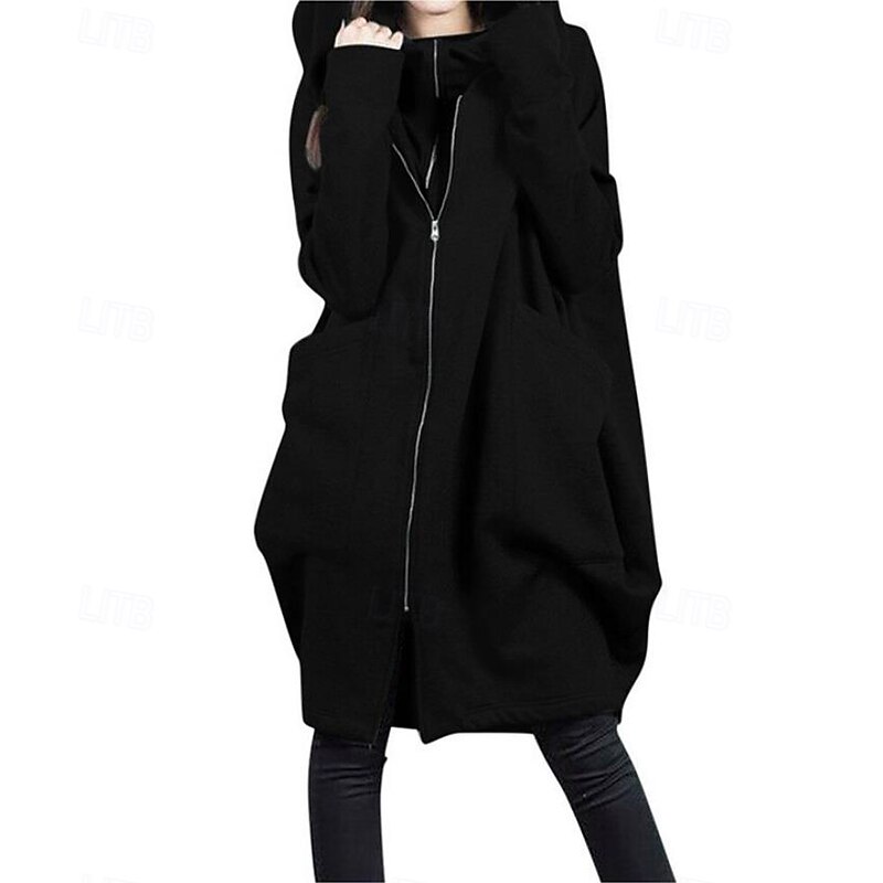 Women's Outdoor Zipper Solid Color Windproof Fashion Loose Fit Outerwear Long Sleeve Fall dark brown S4