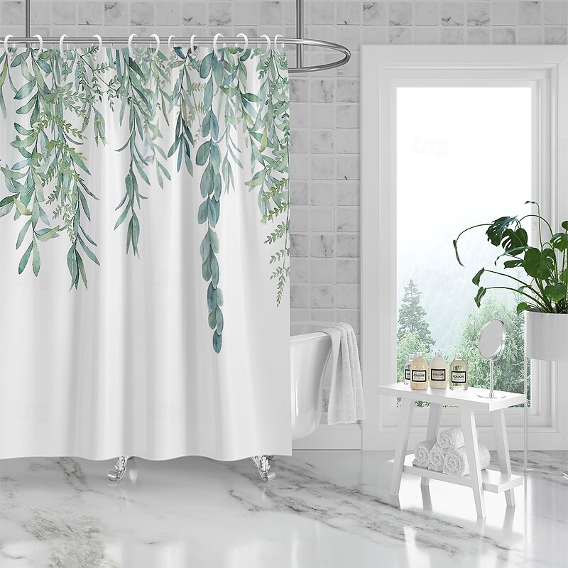 Shower Curtain with 12 Hooks 180cm*180cm(70"*70") Polyester Washable Waterproof Pattern Bathroom Bathtub Decor Wisteria Flower Shower3