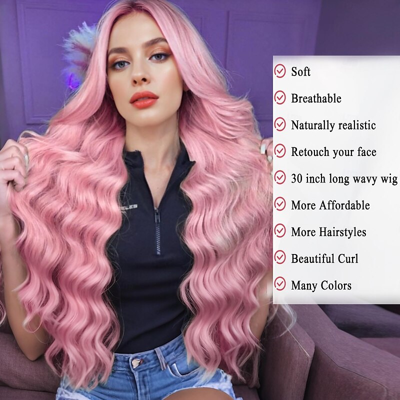 Wigs for Women Long Wavy Wigs Wig Colorful Curly Wig Natural Looking Middle Part Synthetic Heat Resistant Wigs for Cosplay Christmas Gifts Party Daily Use4