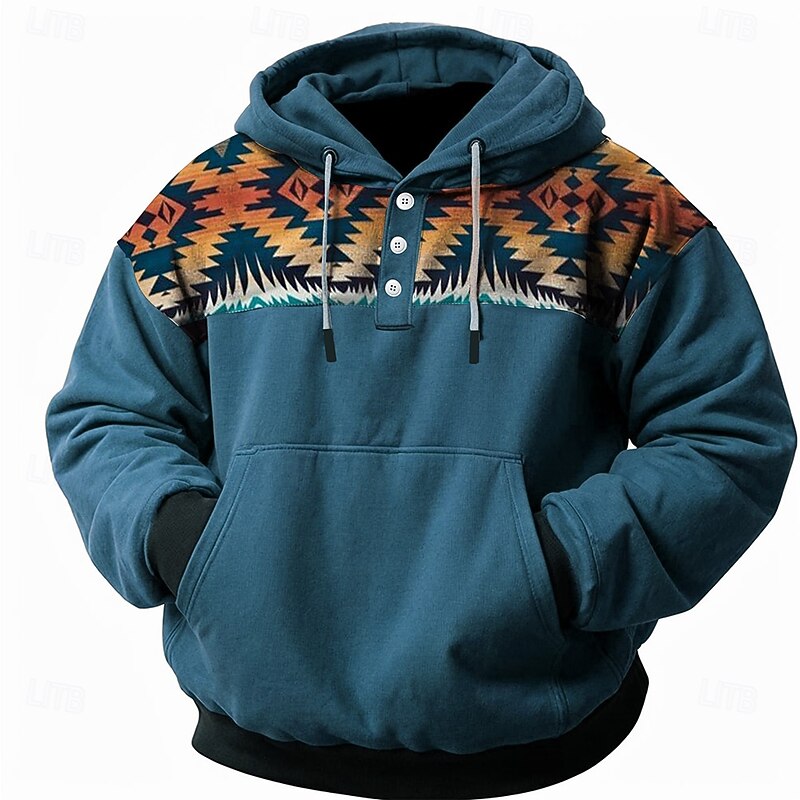 Men's Folk Hoodie Hoodies Sweatshirts Ethnic Casual Long Sleeve Hooded Sports Outdoor Streetwear Maroon Blue Pocket 3D Print Fall Winter Designer4