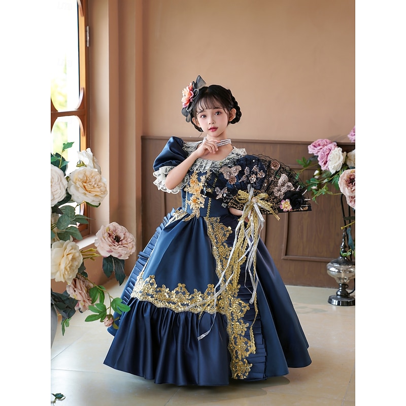 Gothic Cosplay Lolita Rococo Dress Party Costume Masquerade Princess Shakespeare Solid Color Ball Gown Fancy Dress Girls' Royal Christmas Halloween Carnival Party Birthday Holiday Child's Dress All