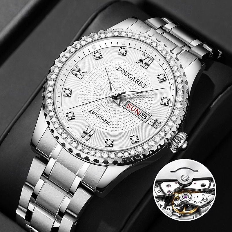 New Fashionable Trendy Hollow Mineral Reinforced Glass Lens Waterproof Night Light Calendar Sunday Display Business Leisure Sports Handsome And Stylish Men'S Watch3