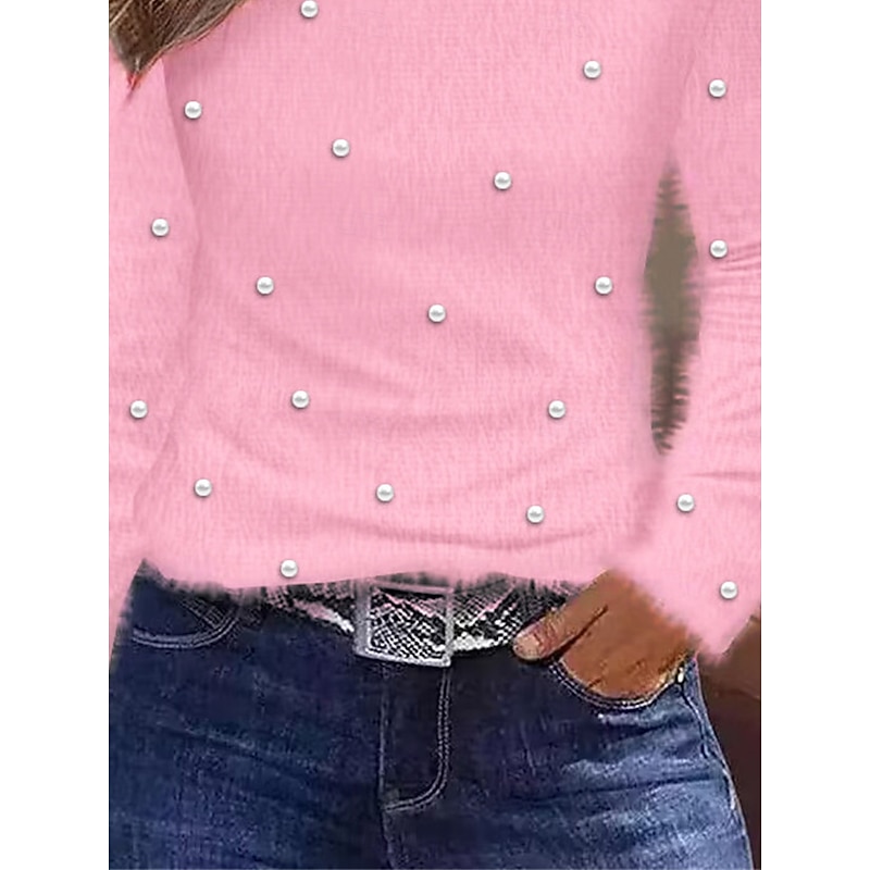 Women's Blouse Fuzzy Pink One Shoulder Long Sleeve  Elegant Casual Semi Formal Regular Fit Fall Winter3