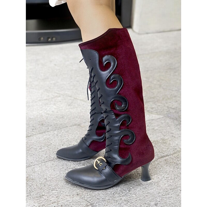 Women's Vintage Lace-Up Mid-Calf Boots with Buckle and Scroll Design – Gothic Victorian Style for Costume, Cosplay, and Special Occasions2