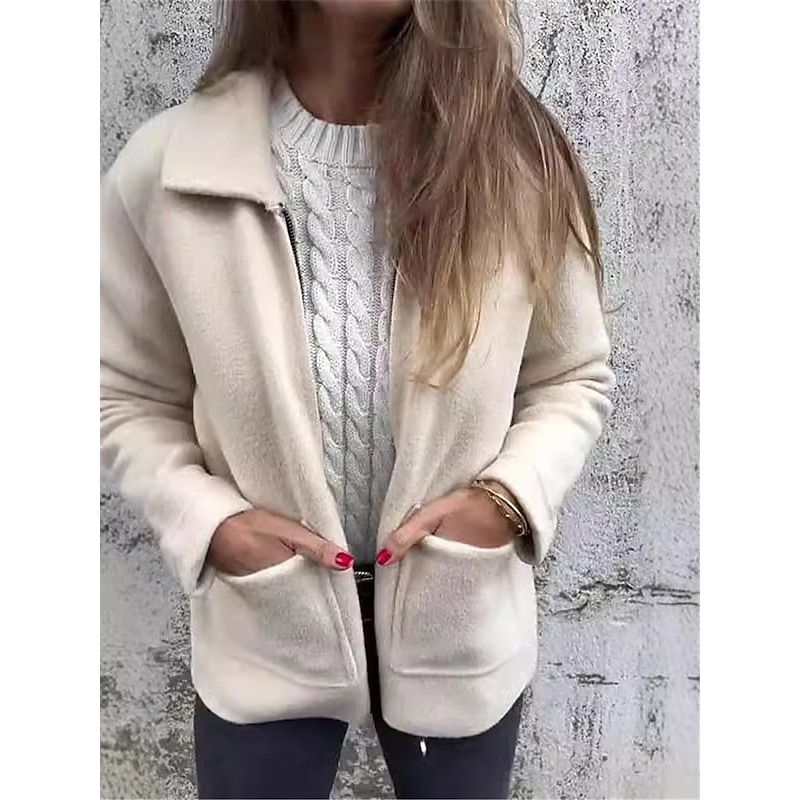 Women's Winter Jacket Outdoor Street Daily Wear Fall Winter Short Coat Regular Fit Thermal Warm Breathable Stylish Casual Jacket Long Sleeve Plain with Pockets Full Zip Black Red Apricot2