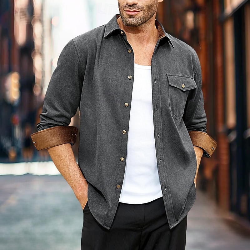 Men's Shirt Flannel Shirt Overshirt Plaid Outdoor Street Black Wine Green Dark Grey Long Sleeve Winter Spring &  Fall Clothing Apparel4