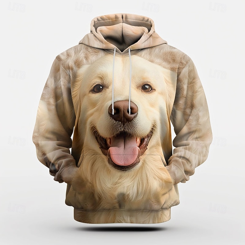 Men's Dog Hoodie Hoodies Sweatshirt Fashion Exaggerated Long Sleeve Hooded Vacation Sports Outdoor Streetwear Black Brown Print Front Pocket Spring & Fall Designer4