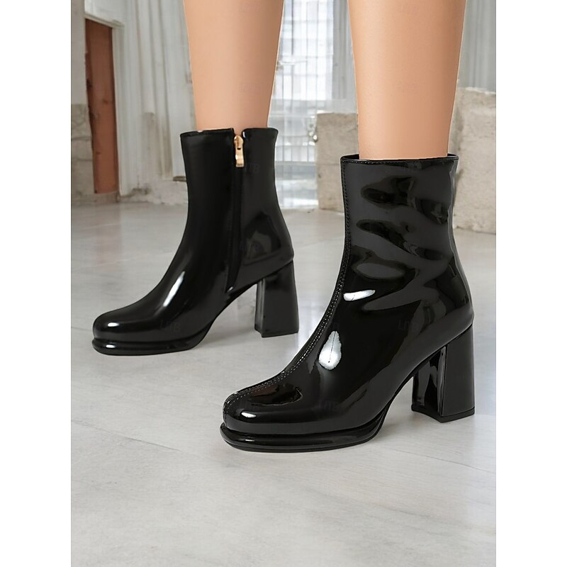 Women's Gold Metallic Ankle Boots – Block Heel Shiny Fashion Boots for Parties and Special Occasions2