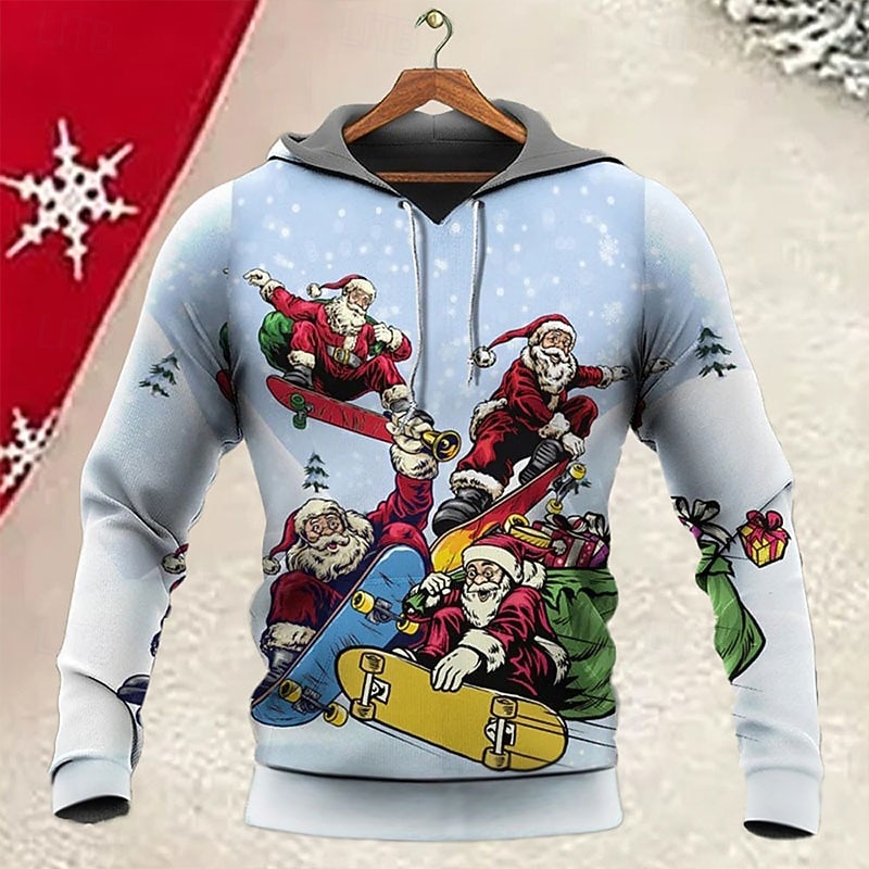 Christmas Men's Santa Claus 3D Hoodies Pullover Green Red Light Blue Hooded Santa Claus Graphic Prints Ugly  Print Daily Sports 3D Print Basic