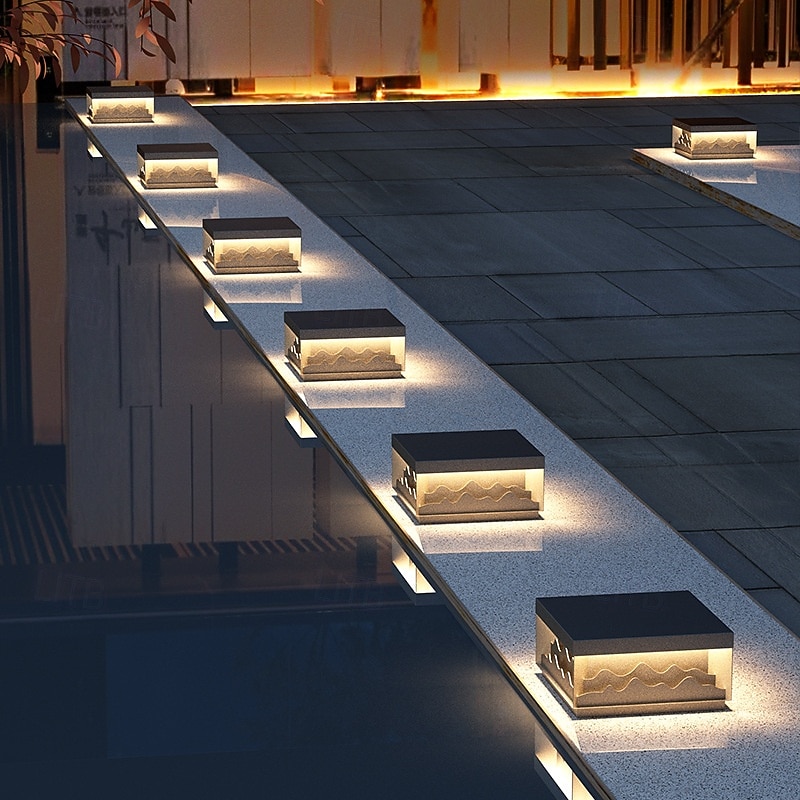 Column Post Lights Square Column Pillar Lamps Modern Black Fence Column Pedestal Light Exterior Waterproof Stainless Steel Gate Deck Stigma Lantern 110-240V 20W3