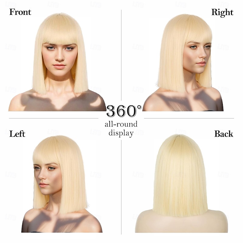 Bob Wig with Bangs Short Straight Wig for Women Natural Looking Heat Resistant Synthetic Wig for Grils Daily Party Halloween Cosplay Use2