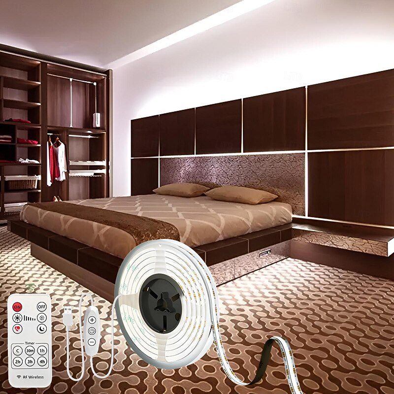USB COB LED Strip Lights, Dimmable 1-3m TV Backlight 300 LEDs/m, CRI85 with RF Remote Control, Flexible Tape Light for DIY Bedroom, Kitchen, Under Cabinet Lighting3