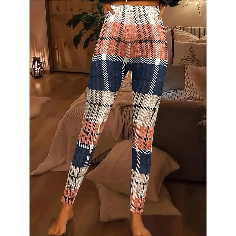 Women's Leggings Fashion Streetwear Ankle-Length High Waist Plaid Printing Thermal Warm Soft Breathable Micro-elastic Outdoor Daily Yellow Fall Winter Regular Fit3
