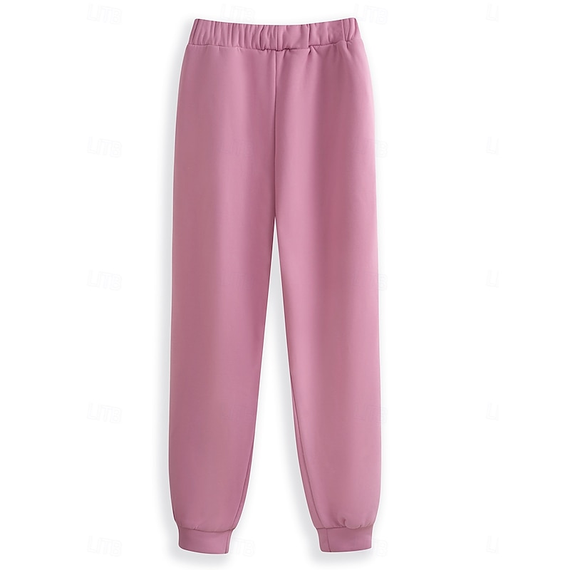 Women's 2 Pieces Daily Sweatshirt Fleece Pants Long Sleeve Crew Neck Letter Drawstring Print Casual Dark Pink Blue Gray Fall Regular Fit3