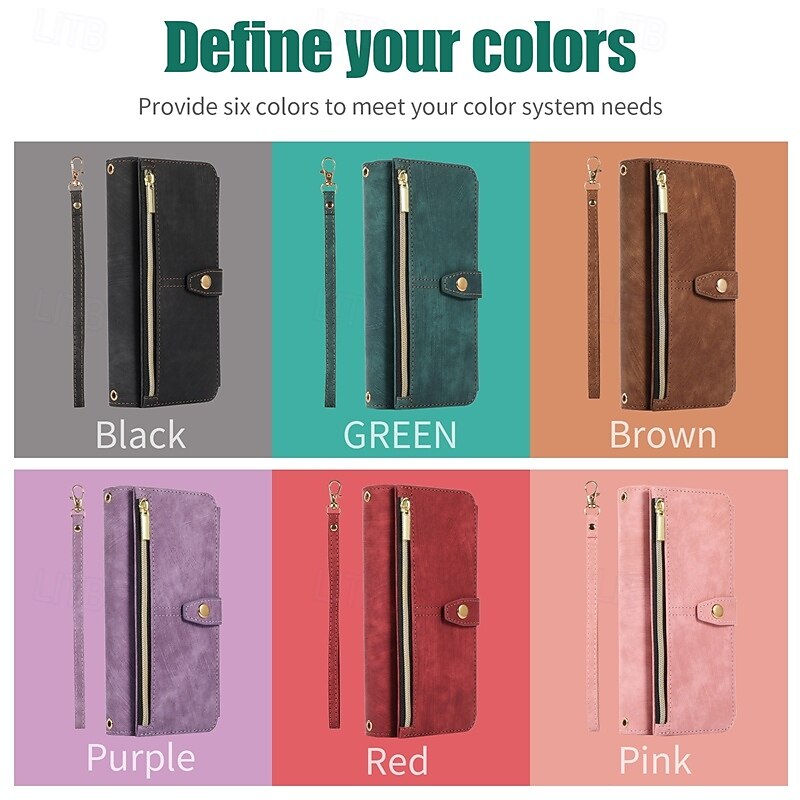 Phone Case For Z Fold 6 Z Fold 5 Z Fold 4 Z Fold 3 Back Cover with Stand Holder Zipper with Lanyard Retro TPU PU Leather