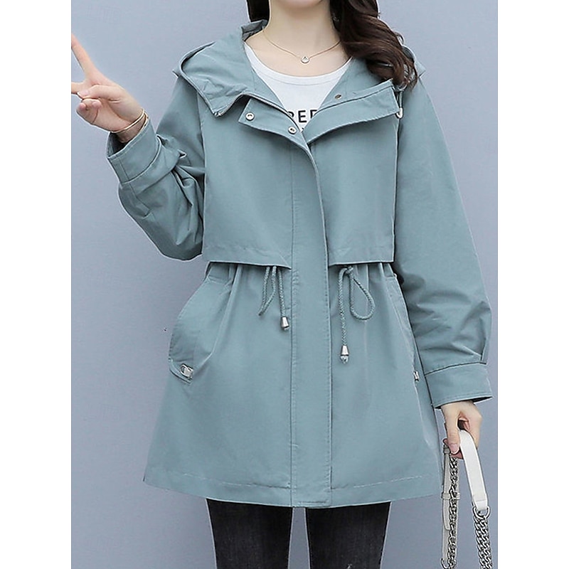 Women's Coat Outdoor Street Daily Wear Fall Winter Regular Coat Regular Fit Thermal Warm Breathable Stylish Casual Jacket Long Sleeve Plain Stripes and Plaid with Pockets Black Army Green Blue4