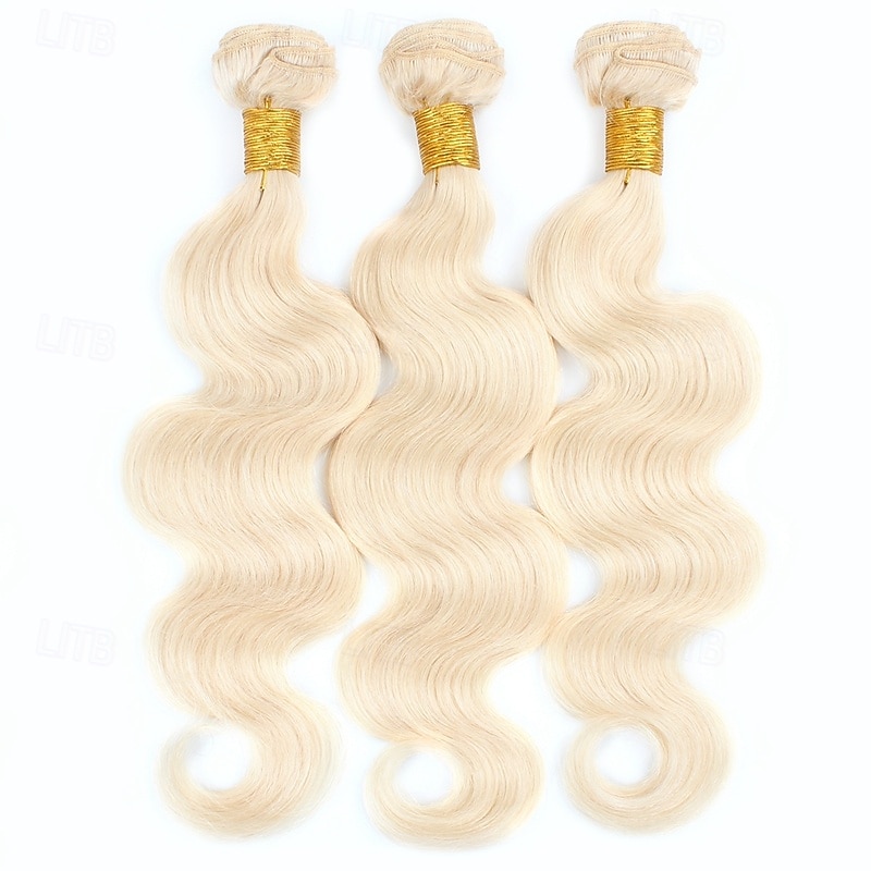 Blonde Human Hair 613# Human Hair Braided Hair Extension Body Wave 3 Bundles4