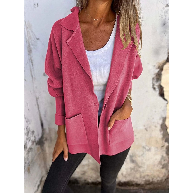 Women's Casual Jacket Outdoor Street Daily Wear Fall Winter Regular Coat Regular Fit Thermal Warm Breathable Stylish Casual Jacket Long Sleeve Plain with Pockets Yellow Pink Green2