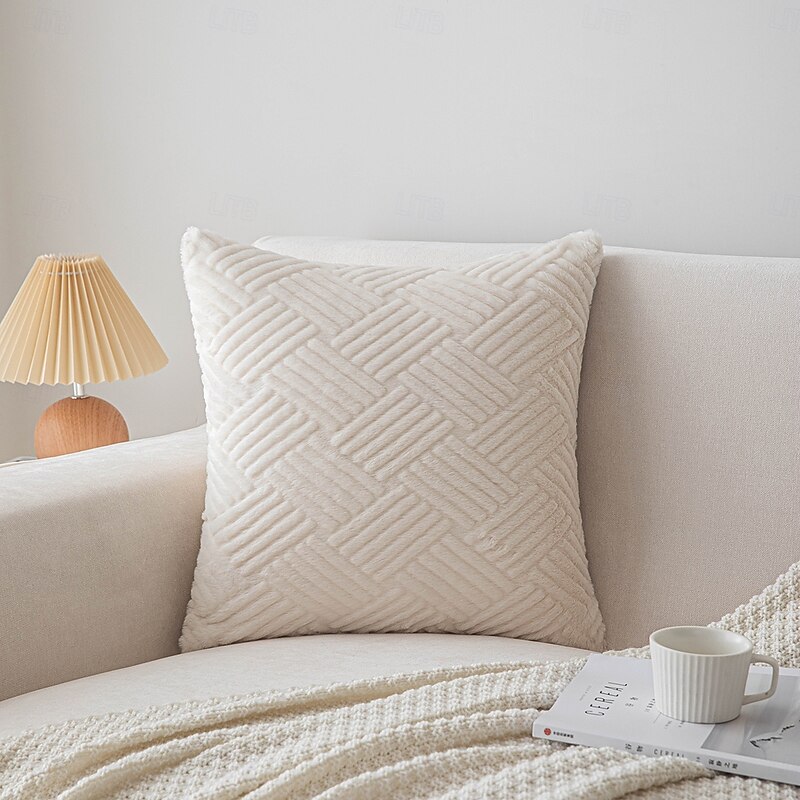 Decorative Toss Pillows Cover Soft Plush 1PC Beige Soft Square Cushion Case Pillowcase for Bedroom Livingroom Sofa Couch Chair