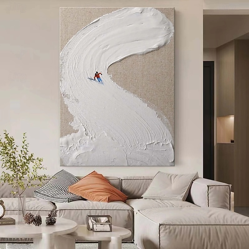 Hand painted  Abstract Snow Skiing Paintings On Canvas handmade Snow Mountain Textured Acrylic Painting Modern Wall Art painting Hand Painted Artwork snow painting for Living Room Wall Decor3