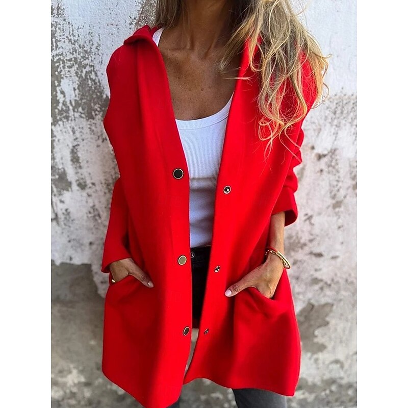 Women's Coat Outdoor Street Daily Wear Fall Winter Regular Coat Regular Fit Thermal Warm Breathable Stylish Casual Jacket Long Sleeve Plain with Pockets Black Red Green2