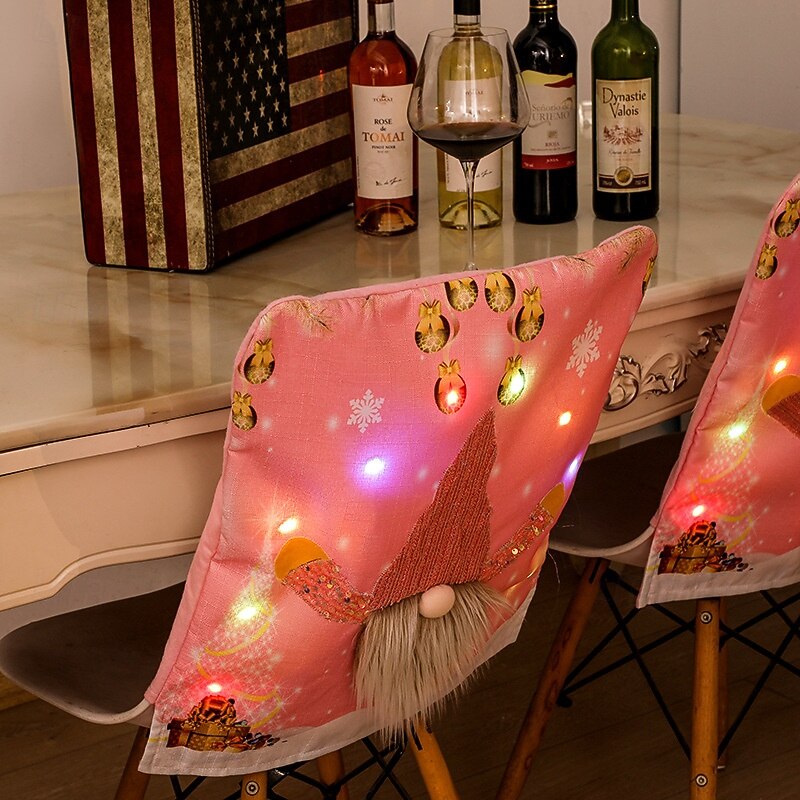 New Christmas Chair Covers, Pink Rudolph Decorative Chair Slipcovers with Lights, Holiday Dining Table Home Decor2