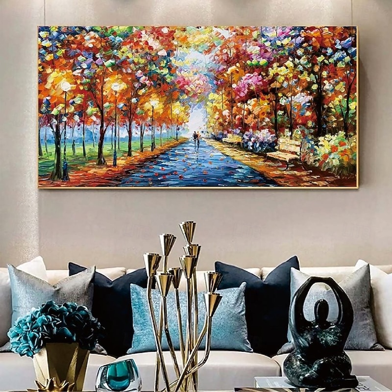 Handpainted Street Scenery Painting handmade pattle knife abstract rain day night painting wall art extra large wall art textured abstract canvas oil painting handpainted street lovers oil painting4
