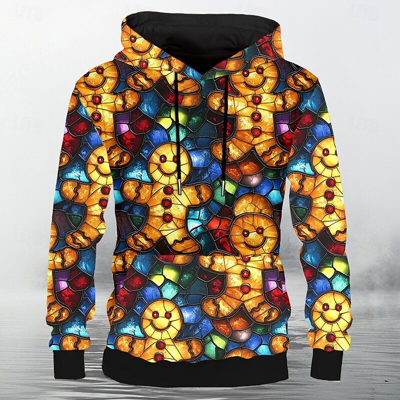 Christmas Men's Elk Hoodie Hoodies Sweatshirt Fashion Long Sleeve Hooded Christmas Yellow Pocket 3D Print Fall Winter Designer