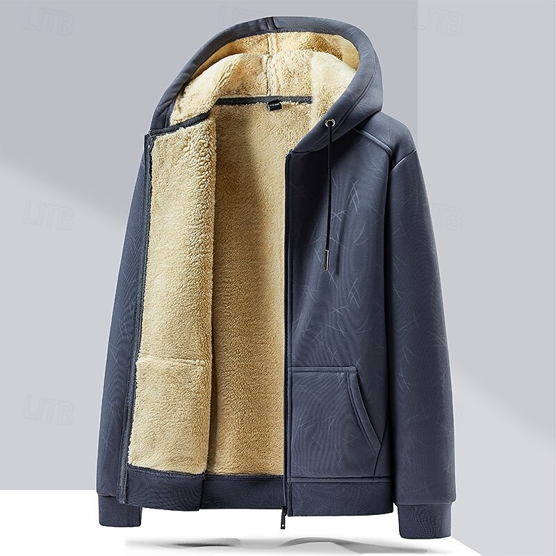 Men's Winter Jacket Fleece Jacket Padded Hoodie Jacket Zip Up Pocket Polyster Fleece lined Vacation Daily Wear Date Regular Fashion Casual Comfortable Thermal Warm Fall & Winter Solid / Plain Color2