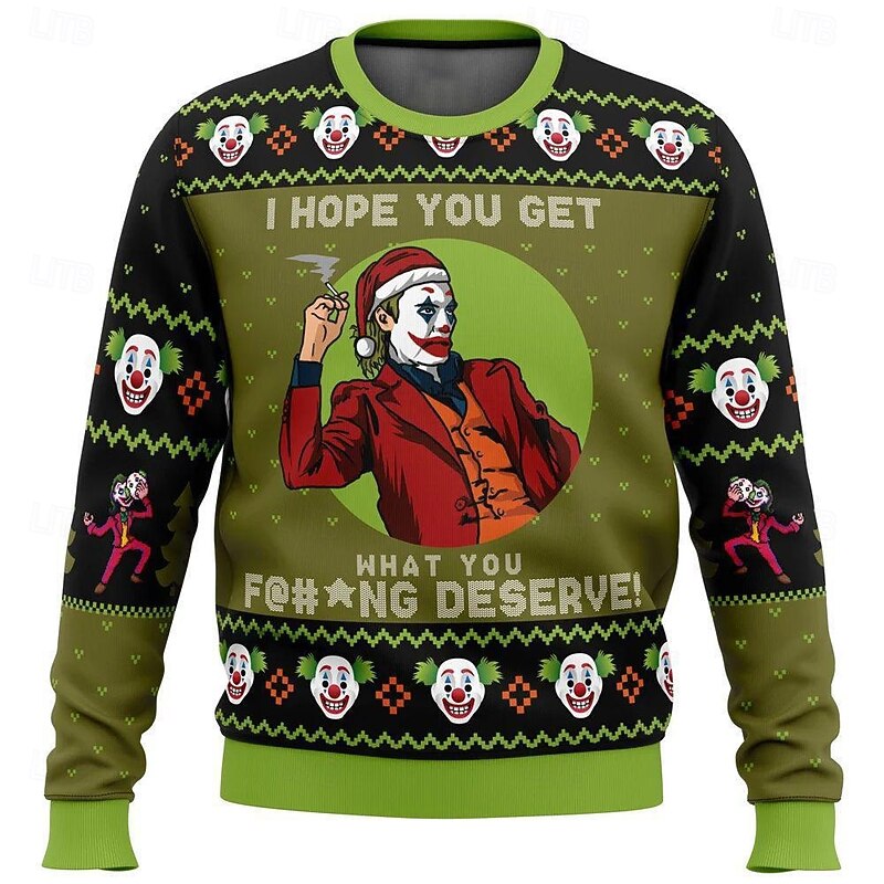Christmas Joker Cartoon Pullover Funny Christmas Sweatshirt 3D Print 3D Christmas Funny For Couple's Men's Women's Adults' Christmas Carnival 3D Print Party Festival3