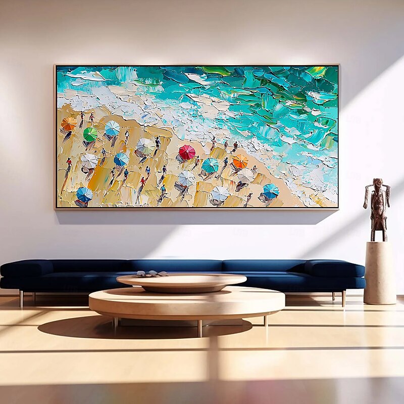 Handmade Original Summer Beach Oil Painting On Canvas Abstract Beach Party Wall Art for Home Decor With Stretched Frame/Without Inner Frame Painting2
